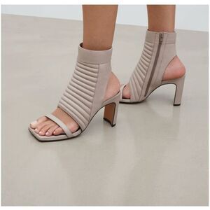 Marcella NYC Women’s Tulla Edgy Quilted Ribbed Heeled Square Toe Block Heel Sand